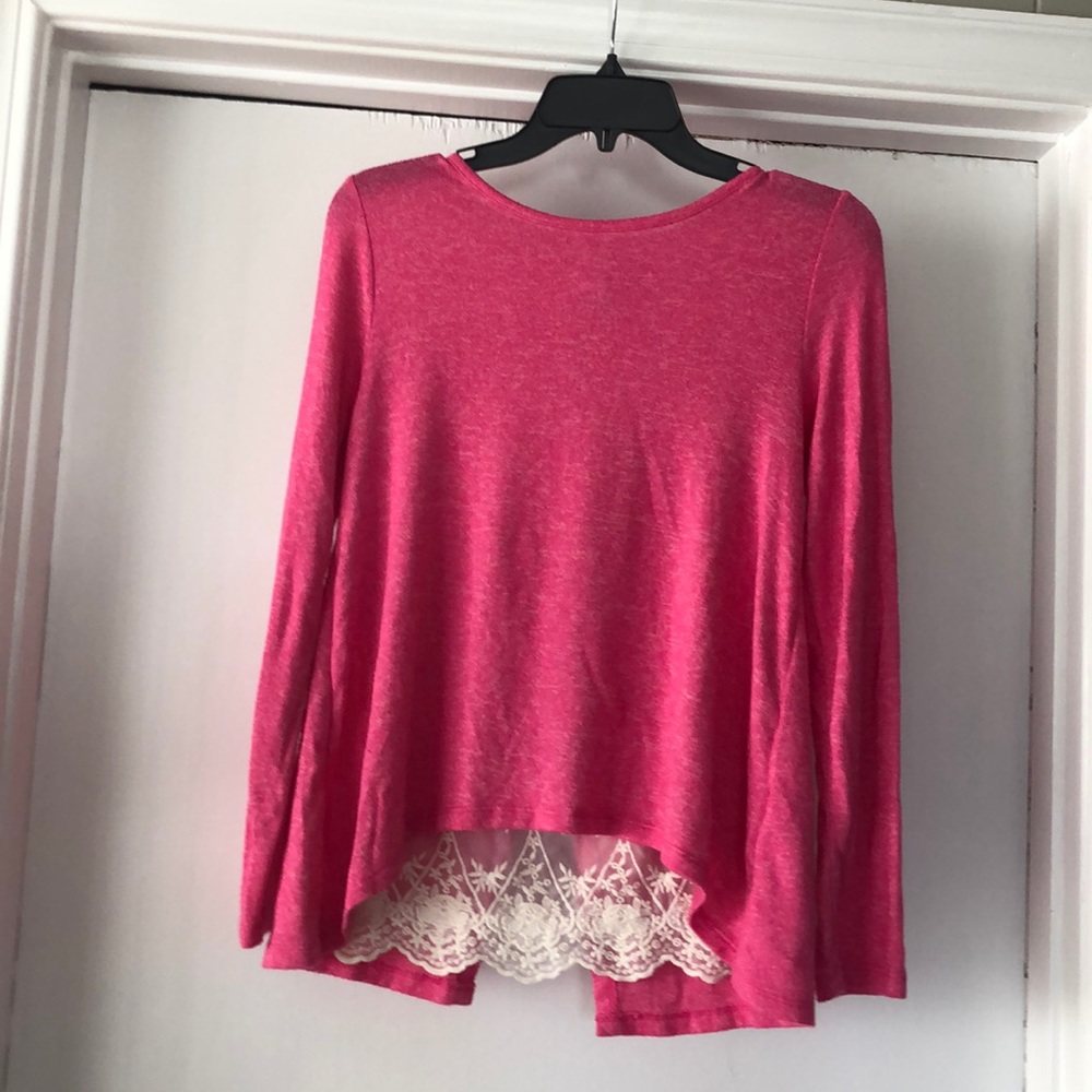 Girls pink and lace shirt with a split back